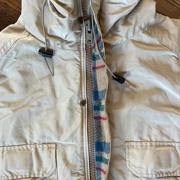 VTG Lands' End Wool Jacket Mens M Khaki Lined Hooded USA Parka Chore Barn Coat - Picture 11 of 15